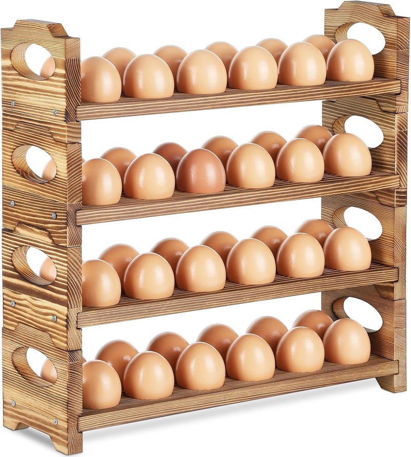 AOOHOOA Wooden Egg Holder with 4 Layers/48-Hole, Stackable Wood Egg Rack Countertop with Handle, Stores Chicken/Duck/Quail/Turkey/Easter Eggs - Image 1